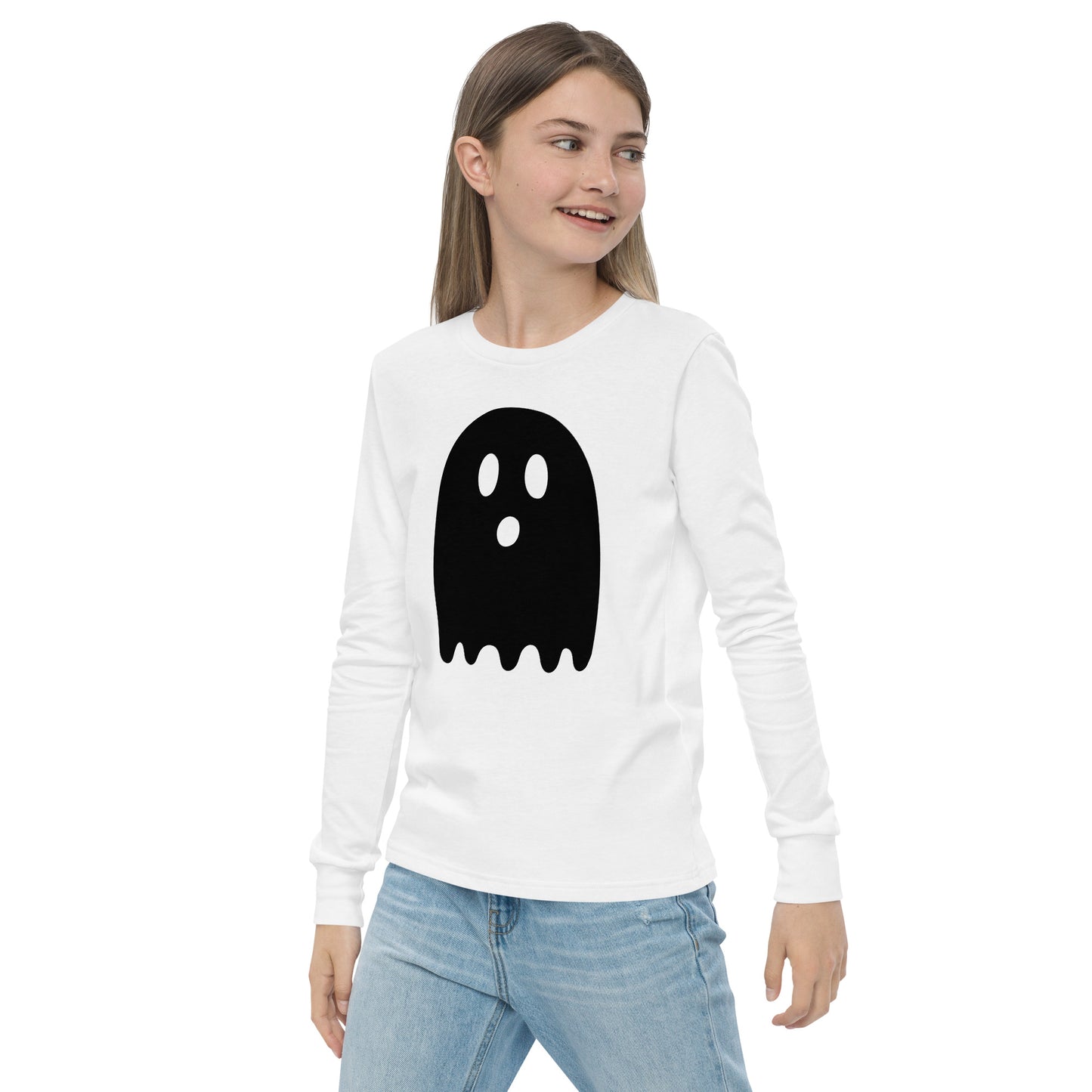 Youth long sleeve tee - Halloween Ghost White T-Shirt