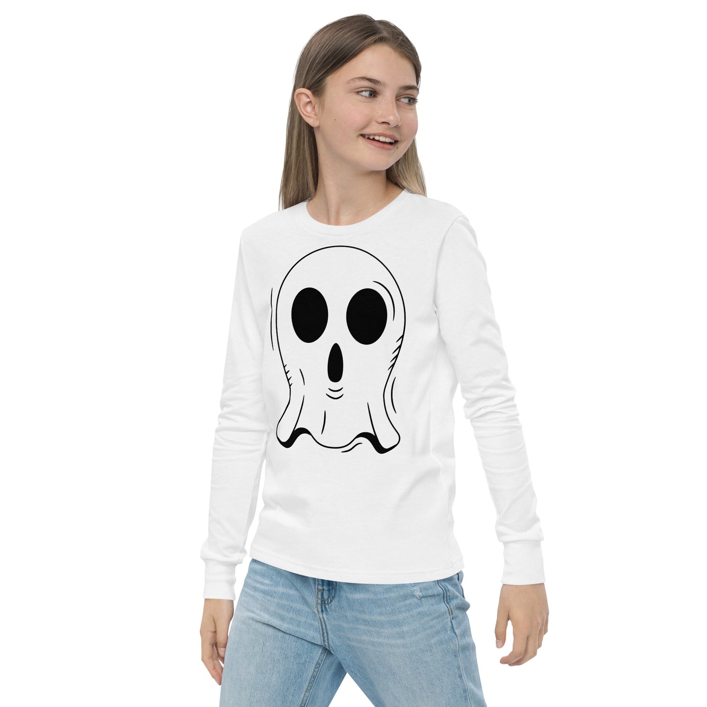 Youth long sleeve tee - Halloween Ghost White T-Shirt