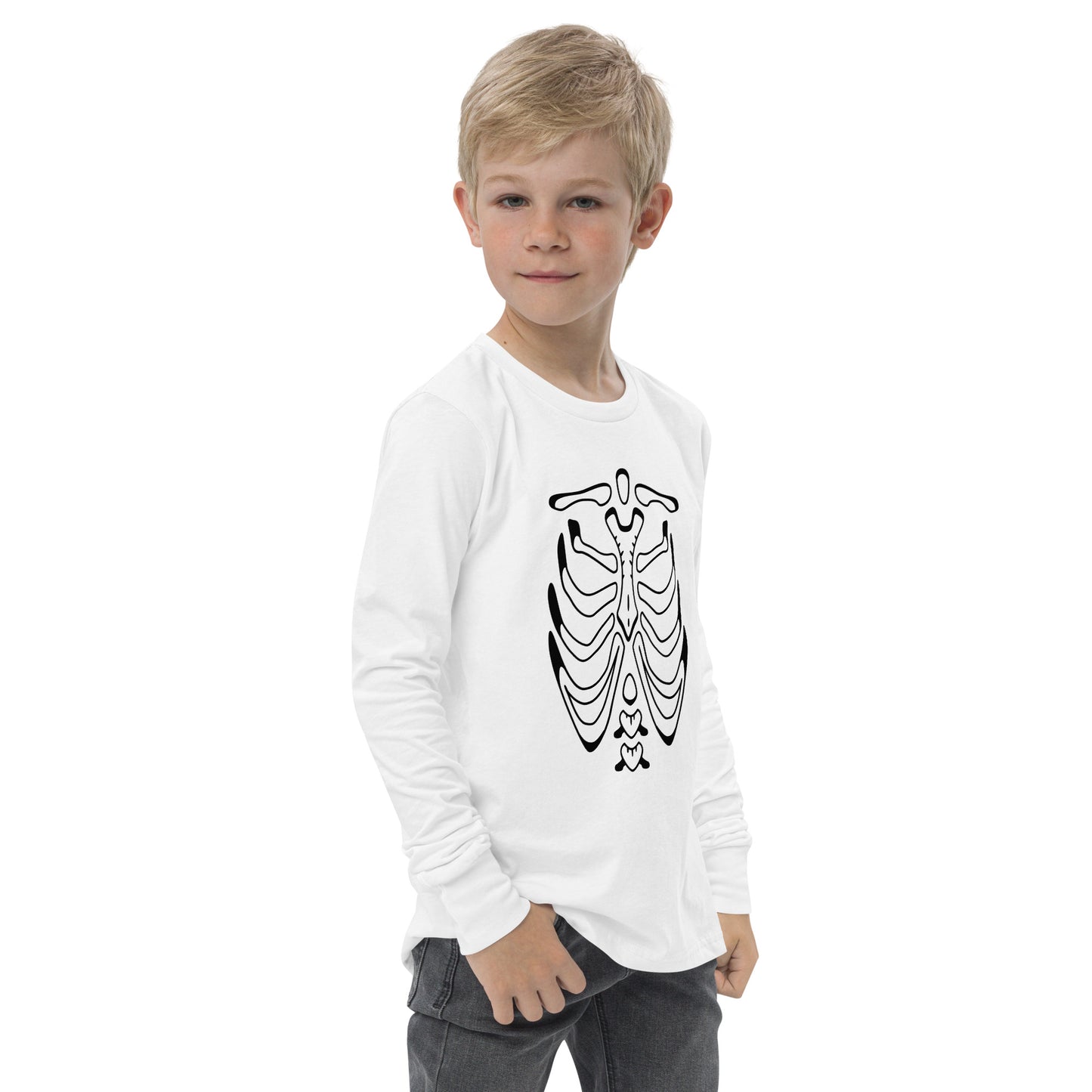 Youth long sleeve tee - Halloween Skeleton White T-Shirt