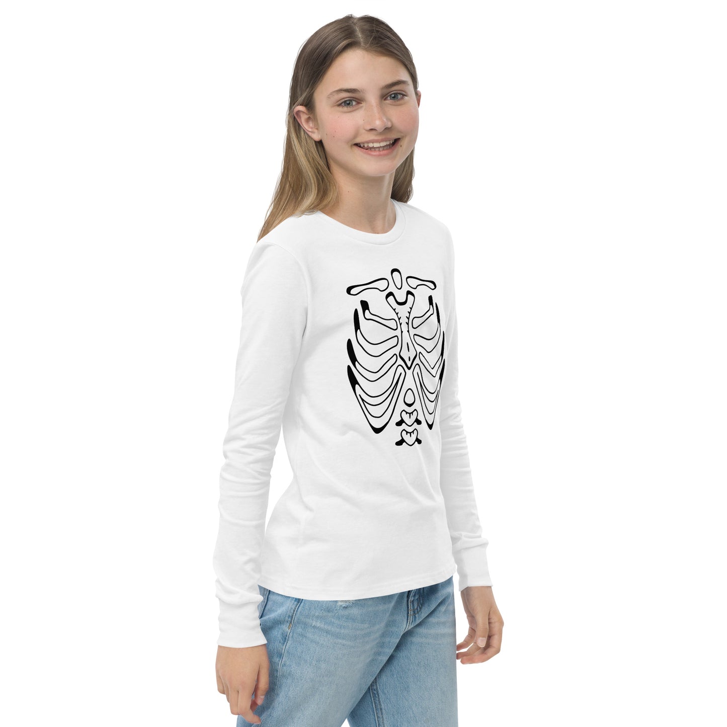 Youth long sleeve tee - Halloween Skeleton White T-Shirt