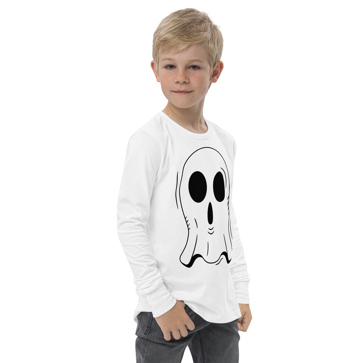 Youth long sleeve tee - Halloween Ghost White T-Shirt